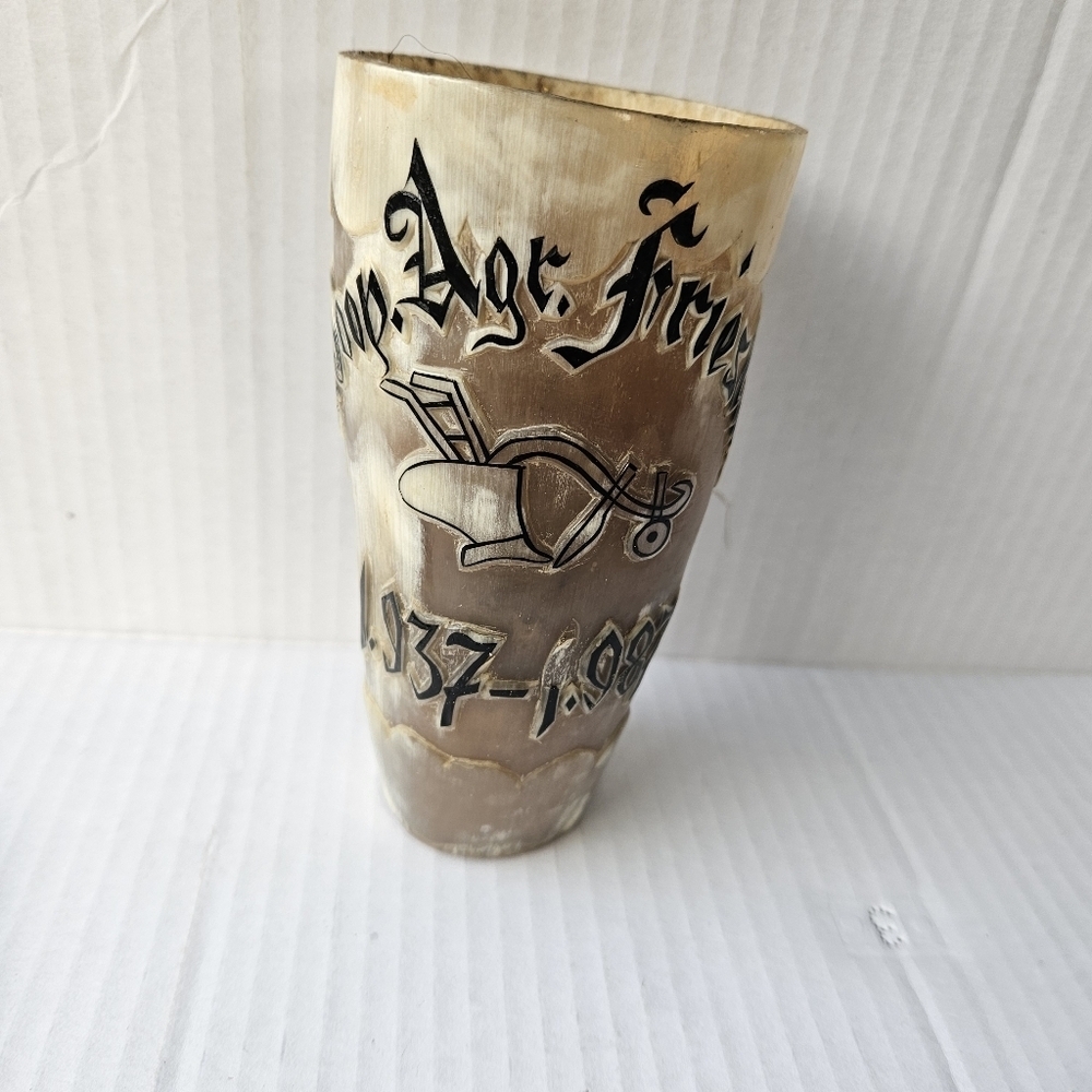 Vintage 80s Soc. Coop. Agr. Friesland Viking-style CowHorn Souvenir Drinking Cup